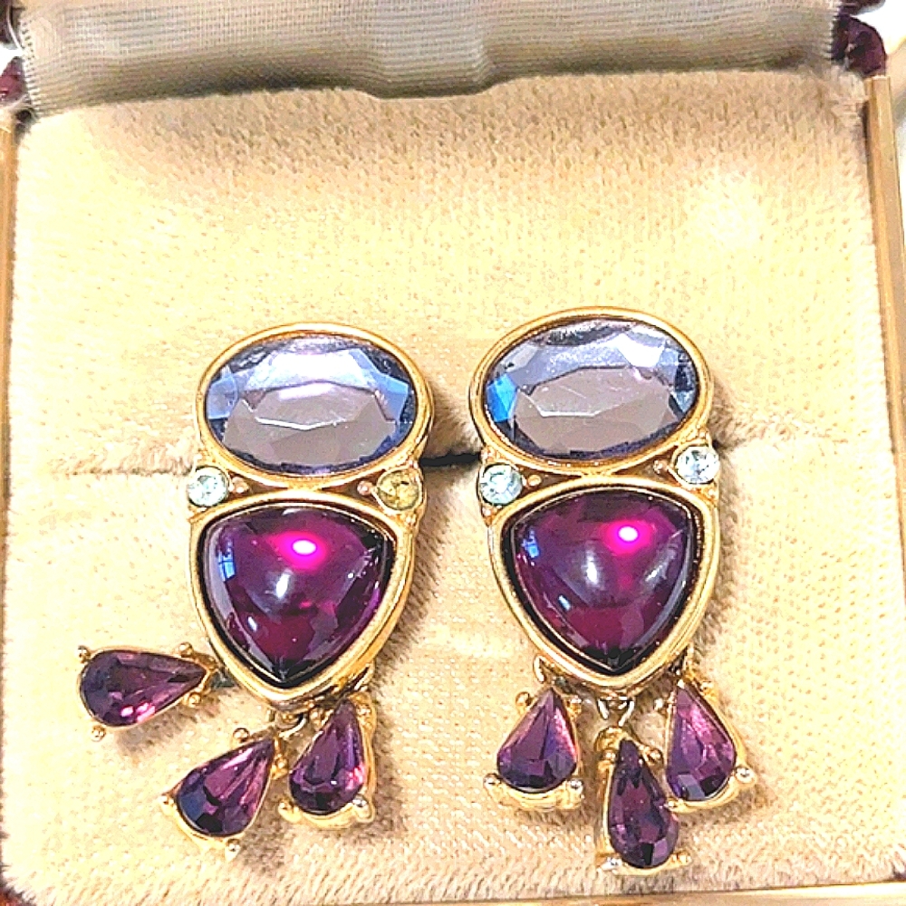Yves Saint Laurent Gold and Purple Earrings with Cascading Design